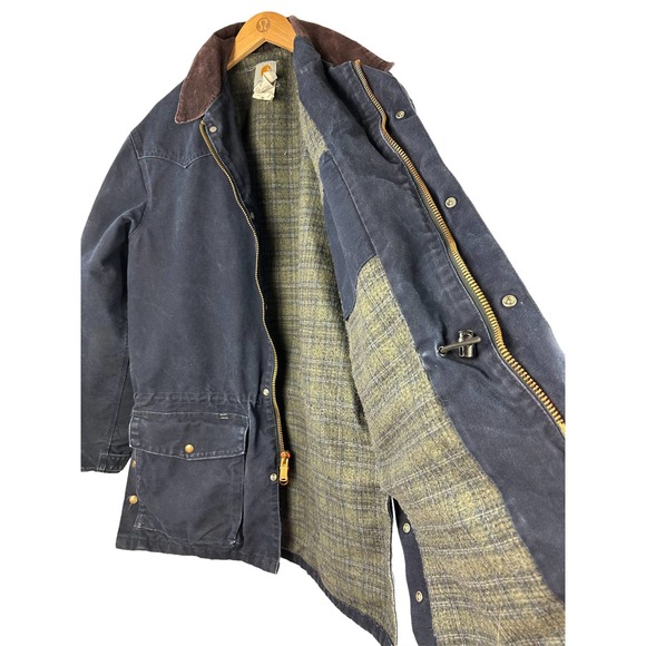 Carhartt Chore Jacket Blanket Lined Blue Zip C52MDT Corduroy Collar Men's Medium - Picture 4 of 9